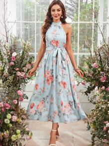 SHEIN Clasi 女士花卉印花露背連衣裙 - 彩色 - 查看 4