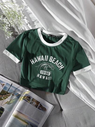 SHEIN Unity Nautical Style Casual Vacation Vibe Letter Printed Tee Graphic Tees Women Tops