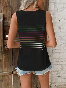 SHEIN LUNE Top De Tanque Casual Con Franjas De Bloqueo De Color - Negro - Ver 2