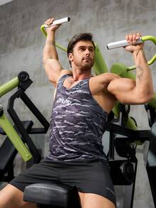 Manfinity Fitness Áo ba lỗ thể thao thường ngày in họa tiết rằn ri cho nam Áo tập luyện thể thao dành cho nam Quần áo tập gym nam Quần áo tập gym nam Quần áo tập gym nam - màu đen - Xem 7