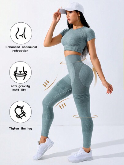 Easithlete Conjunto deportivo de mujer de unicolor, sin costuras, de alta elasticidad, conjunto de ropa de mujer, conjunto de leggings de mujer