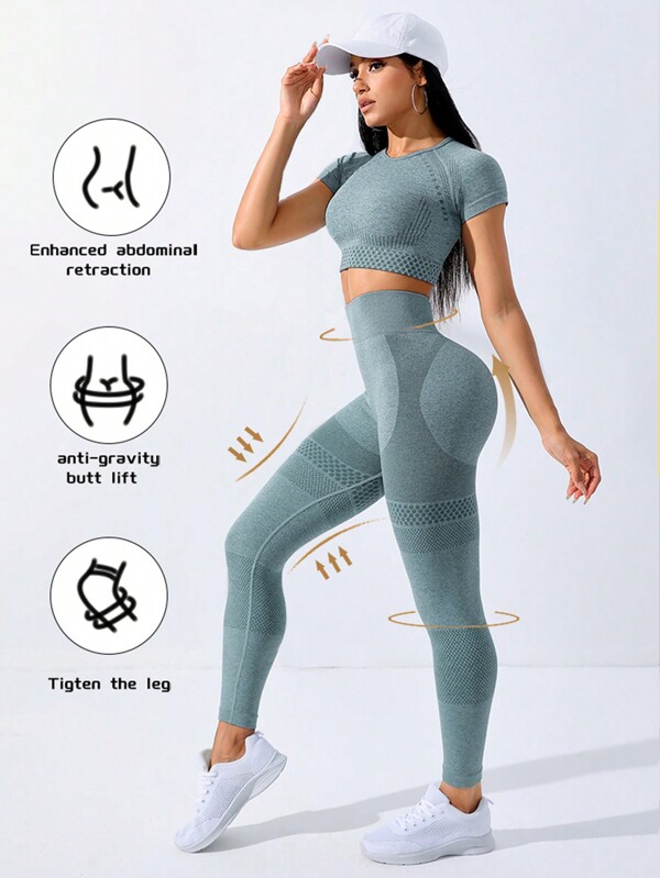 Easithlete Conjunto deportivo de mujer de unicolor, sin costuras, de alta elasticidad, conjunto de ropa de mujer, conjunto de leggings de mujer