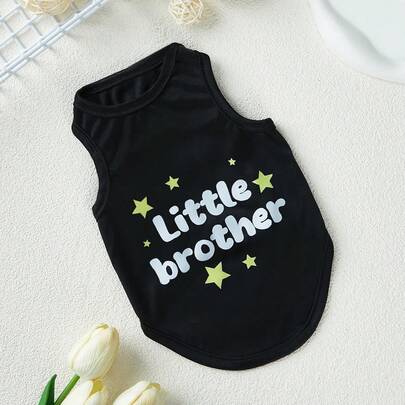 Debiesn Artist Girlcore 1 件男女通用可爱黑色宠物猫狗背心，带有可爱花卉印花和字母图案“小弟弟”，适合节日、情人节