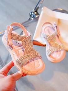 Fashionable Girls' Sandals With Rhinestones, Pearls & Slip-Resistant Sole - Pink - View 2