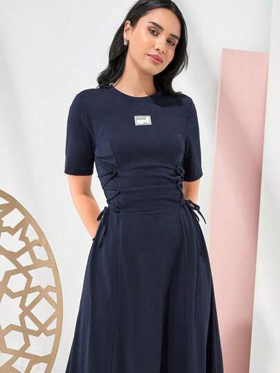 Mulvari Women's Solid Color Simple Style Waist-Cinched Dress