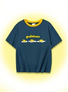 Gudetama X SHEIN Tween Boy Cartoon Graphic Tee - Dark Green - View 1