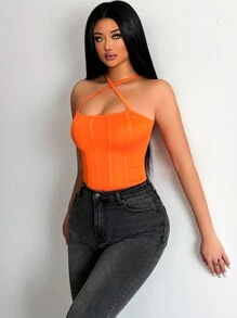 BamGleam Top Halter De Ajuste Delgado unicolor - Naranja - Ver 8