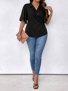 SHEIN Clasi 大尺碼純色披肩上衣 - 黑色 - 查看 4