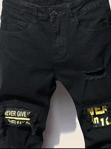 Tween Boy Fashionable Ripped Stretch Jeans - Black - View 4