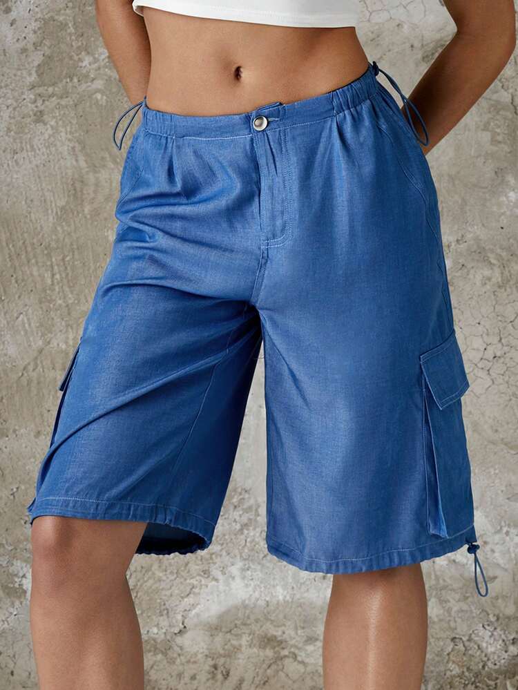 Music Festival Drawstring Waist Pocket Cargo Shorts