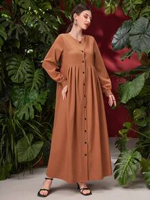 Mulvari 純色女式百褶袖裙,前排鈕扣裝飾 - 黃色 - 查看 4