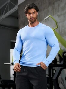 Gym Rark Boyfriend Style Men's Solid Color Embroidered Sportswear Sweatshirt Boyfriend Style Men Sweatshirt - Baby Blue - View 5