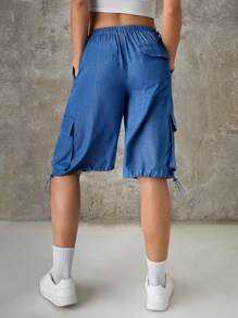 SHEIN EZwear Music Festival Drawstring Waist Pocket Cargo Shorts - Blue - View 2