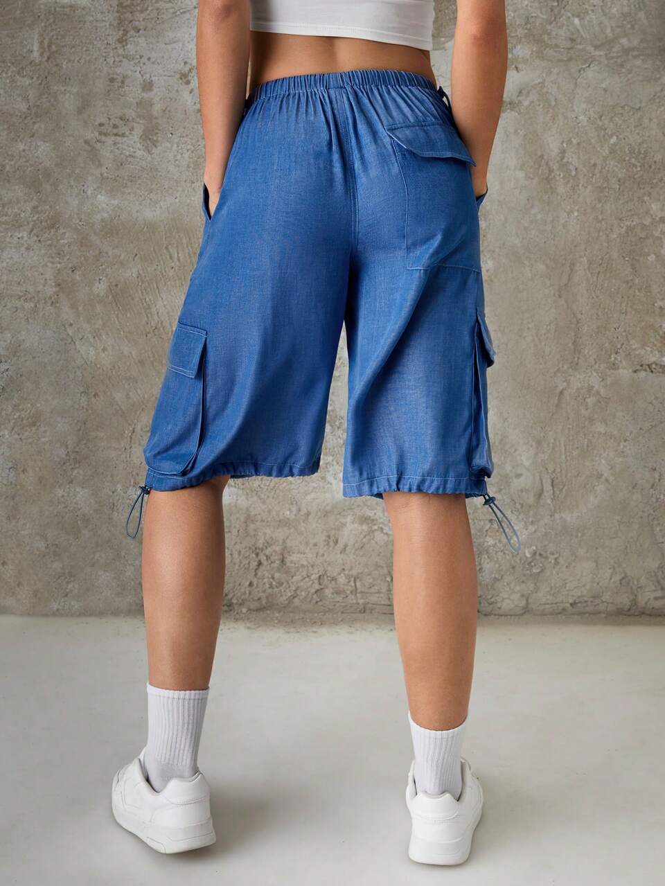 Music Festival Drawstring Waist Pocket Cargo Shorts