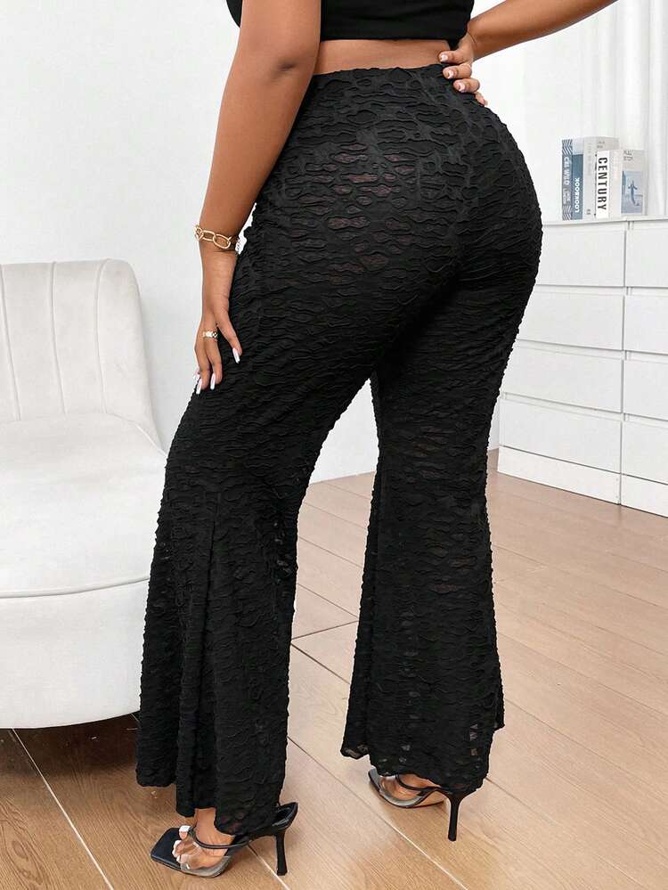Plus Size Solid Color Textured Sexy Flared Pants Fall Cloth For Women