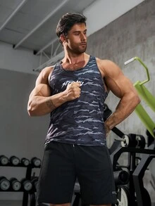 Manfinity Fitness Áo ba lỗ thể thao thường ngày in họa tiết rằn ri cho nam Áo tập luyện thể thao dành cho nam Quần áo tập gym nam Quần áo tập gym nam Quần áo tập gym nam - màu đen - Xem 3