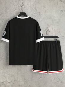 Manfinity LEGND Men'S Color Blocking Alphabet Print T-Shirt And Shorts Set