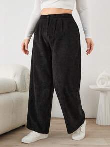 RueChic Frenchy Slant Pocket Corduroy Wide Leg Pants - Black - View 5