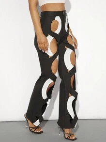 Hauture Colorblock Wave Cross Cut Out Pants