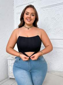 Plus Size Solid Color Front Closure Strapless Bra - Black - View 3