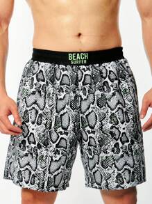 Manfinity KASUA Men's Snake Print & Letter Printed Swim Shorts