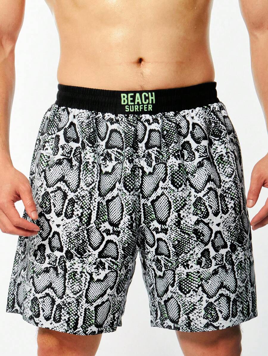Manfinity KASUA Men's Snake Print & Letter Printed Swim Shorts