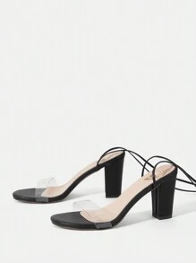 Ladies' Solid Color Fashion High-Heeled Sandals - Black - View 3