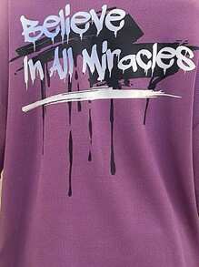 SHEIN 嬰兒級女孩鬆身休閒口號印花落肩t卹,因陽光中的紫外線而一變多色 - 紫色 - 查看 3