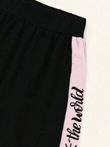 Toddler Girls Letter Graphic Hoodie & Joggers - Black - View 3