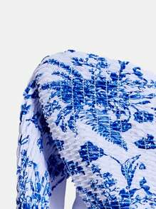 Swim Mod Summer Beach Plus Size Floral Print Padded Bust Bikini Set - Blue - View 6