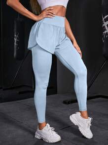 Powerista 寬鬆腰帶對比色運動打底褲 - 藍白色 - 查看 4