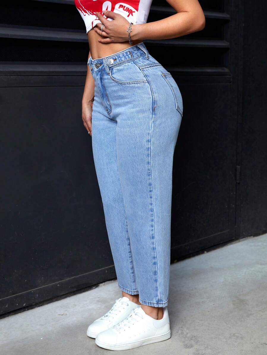 SHEIN PETITE Jeans De Mujer Con Bolsillos - Azul - Ver 1