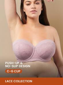LUVLETTE Plus Sexy Lingerie Strapless Push-Up Lace Bra - Mauve Purple - View 2