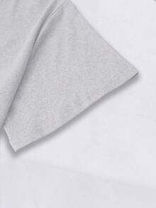 SHEIN EZwear In Động vật Vòng cổ Áo thun - Màu Xám nhạt - Xem 4
