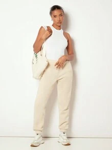 SHEIN BASICS Women's Solid Color Fitted Tank Top With Small Round Neckline/Summer - White - View 4