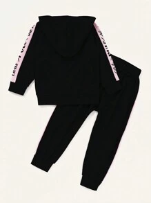 Toddler Girls Letter Graphic Hoodie & Joggers - Black - View 2
