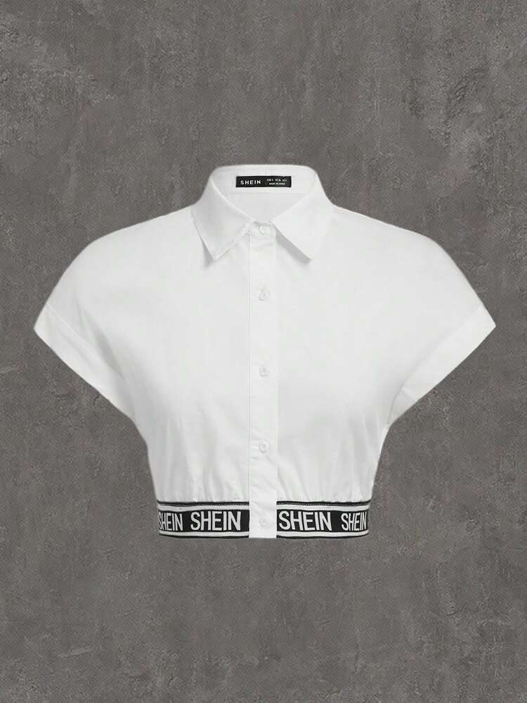 Women's Very Short Sleeve Letter Print Elasticated Hem Crop Top