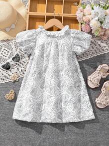 SHEIN Young Girl Summer New Jacquard Flower Print Dress With Ladylike Style