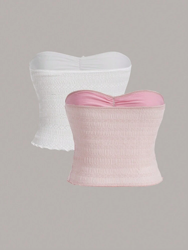 Women's Two-Piece Strapless Crop Top With Ruched Bust And Bowknot In Multiple Colors
