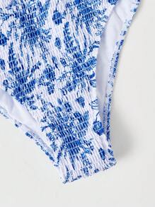 Swim Mod Summer Beach Plus Size Floral Print Padded Bust Bikini Set - Blue - View 4