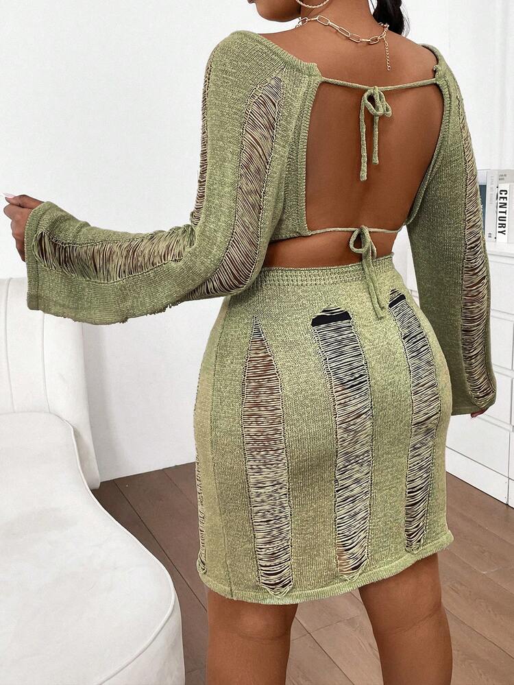 Plus Size Women's Fashionable Simple Hollow Out Knitted Sweater Dress