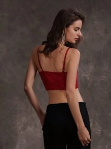 Anewsta Top Corto De Encaje Con Parche De Color Sólido - Burdeos - Ver 2
