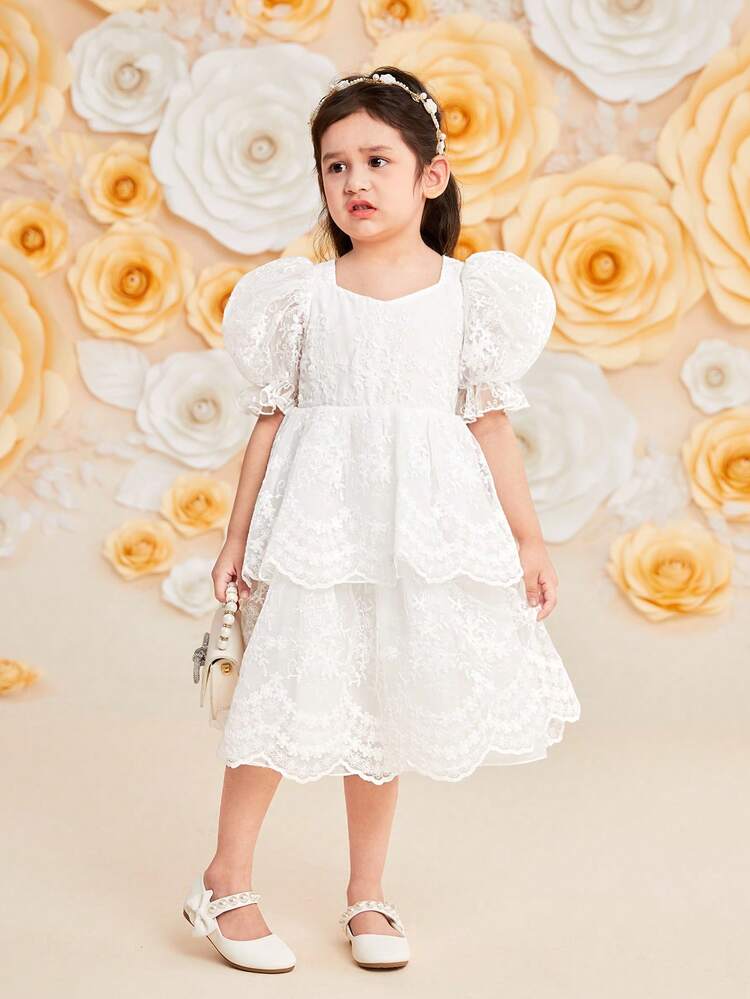 Young Girl's Gorgeous Puff Sleeve A-Line Dress