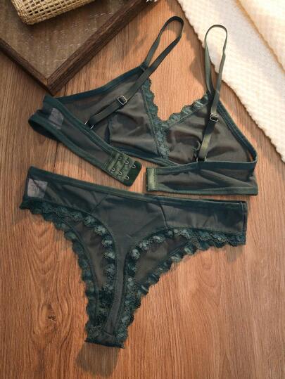 Ladies' Kanten Mesh BH Slipje Lingerie Set view 2