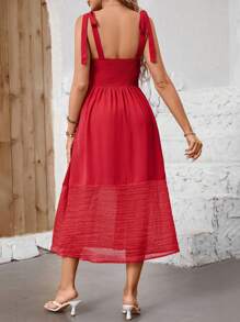 SHEIN Clasi Solid Color Patchwork Hem Cami Dress - Red - View 2