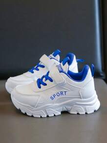 新款兒童運動鞋，兒童休閒厚底鞋，皮革外層舒適學生男孩跑步鞋，嬰兒女孩白色運動鞋 - 白色 - 查看 1