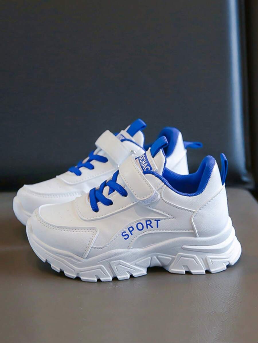 新款兒童運動鞋，兒童休閒厚底鞋，皮革外層舒適學生男孩跑步鞋，嬰兒女孩白色運動鞋 - 白色 - 查看 1