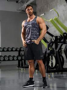 Manfinity Fitness Áo ba lỗ thể thao thường ngày in họa tiết rằn ri cho nam Áo tập luyện thể thao dành cho nam Quần áo tập gym nam Quần áo tập gym nam Quần áo tập gym nam - màu đen - Xem 6