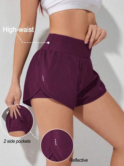 Powerista 女士夏季休闲纯色高腰口袋运动短裤