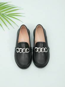 Girls' Chain Decorated Flat Loafers Black - Black - View 6